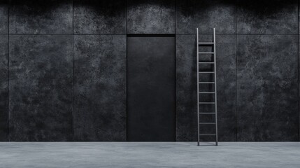 Minimalist Dark Wall with Ladder and Abstract Doorway Concept