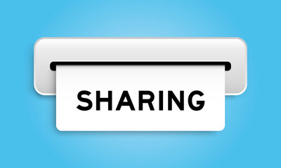 White coupon banner with word sharing from machine on blue color background