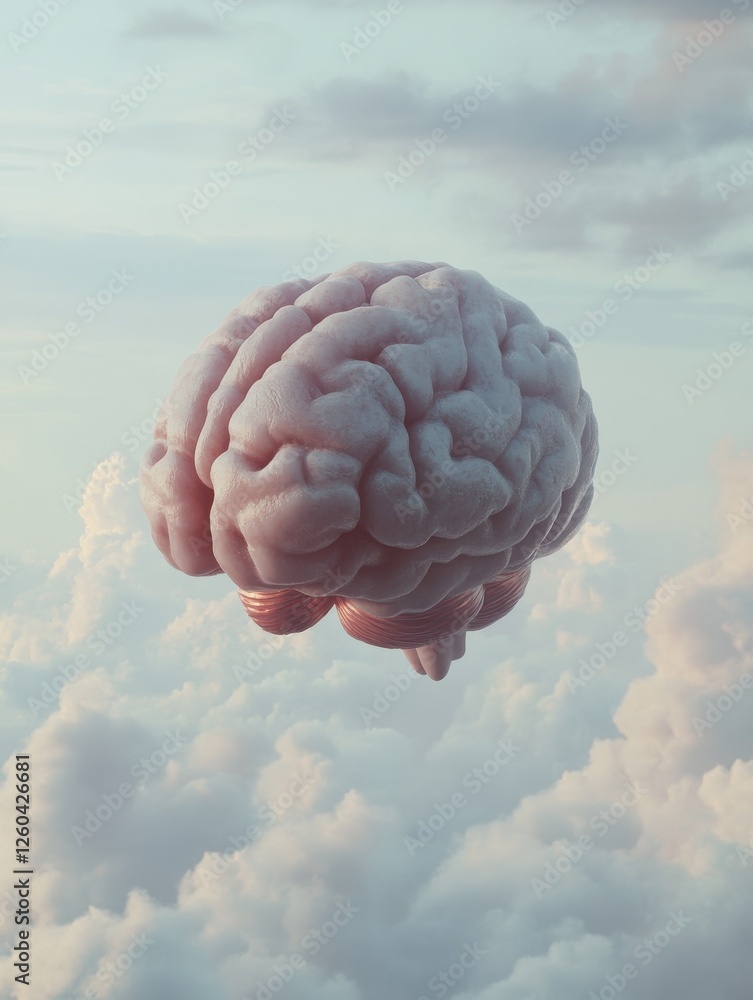 Poster a brain floating in a clouded environment