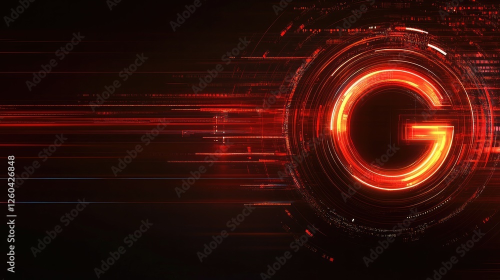 Poster abstract g formed from glowing digital lines, representing modern coffee roasting techniques and ai-