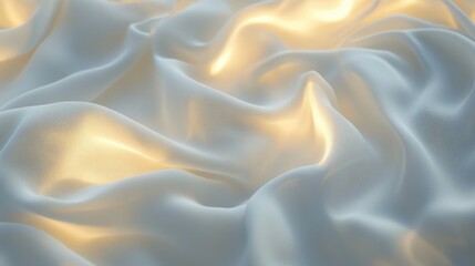 Obraz premium Elegant folds of white fabric with soft golden light, luxury backdrop
