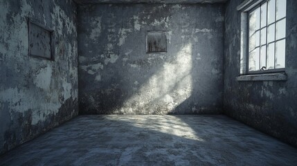 Fototapeta premium Dull gray interior of a room with unadorned concrete walls and floor.
