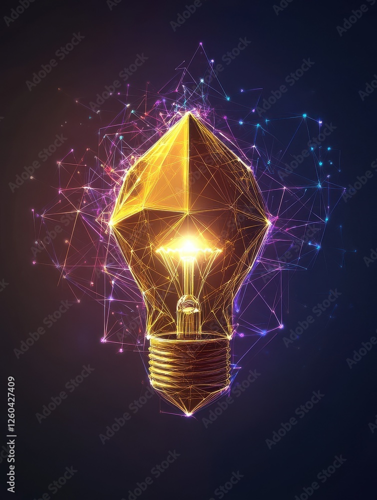 Poster polygon idea light bulb on blockchain technology network hud background. global cryptocurrency block