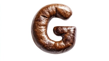 Artistic coffee bean forming the letter G, textured details and realistic shading, isolated on a white background. A great concept for coffee packaging and branding