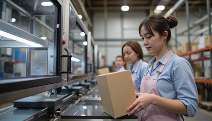 Women Working in a Modern Warehouse with Packages and Equipment
