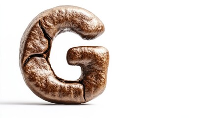 Obraz premium Artistic coffee bean forming the letter G, textured details and realistic shading, isolated on a white background. A great concept for coffee packaging and branding