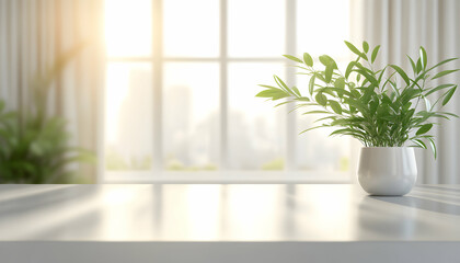 Serene houseplant on bright windowsill, sunlit minimalist interior.  Perfect for home decor, wellness, and lifestyle blogs.