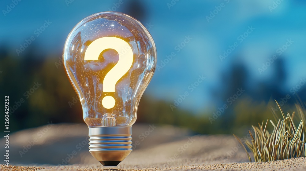 Poster light bulb with a question mark, symbolizing curiosity.