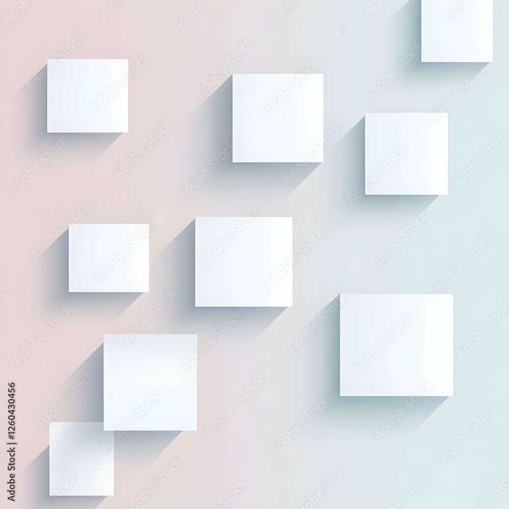 Poster vector illustration of a white geometric background with simple squares and shadows