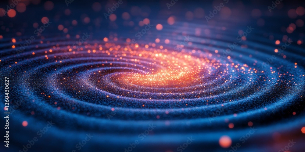 Poster abstract swirling geometric shapes, vibrant gradient with bokeh effect, intricate patterns