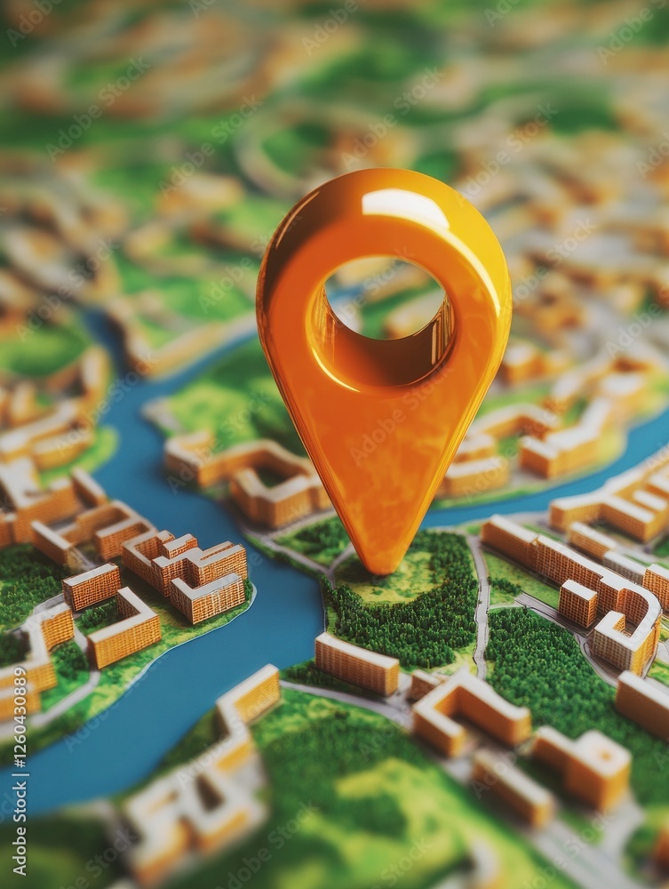 Poster 3d map travel location. locator mark of map and location pin or navigation icon sign on background w