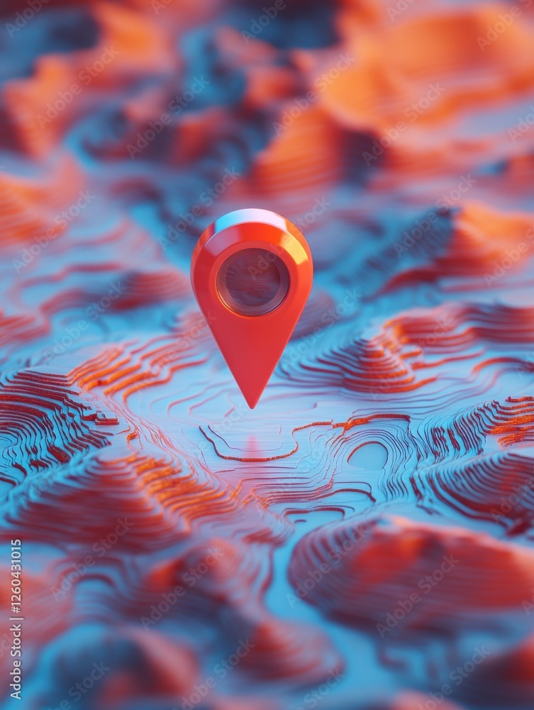 Poster red geolocation marker on the map in 3d style. navigation system. pin