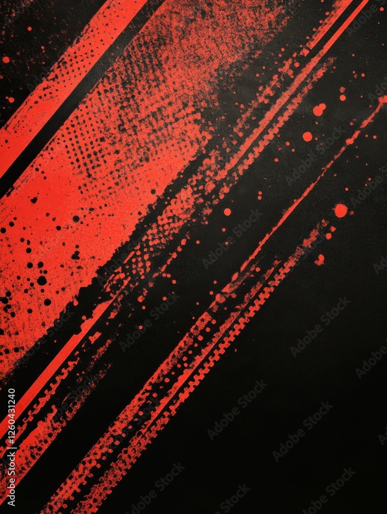 Poster abstract black and red grunge background with diagonal lines and dots.