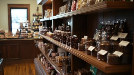 Gourmet Chocolate and Confectionery Display at a Local Chocolate Shop