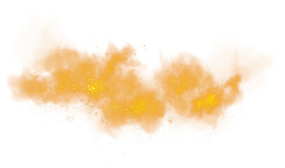 Fantastic orange smoke background. Magic orange smoke with glitter and small particles of twinkling stars. Fog with luminous particles. Orange vapor with stardust. Morning fog over land or water. PNG.