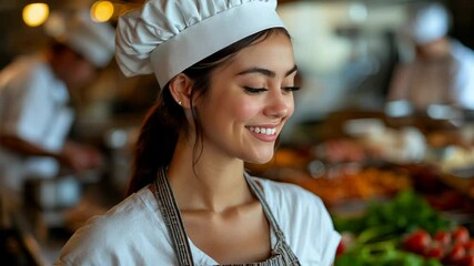 Smiling Female Chef in Professional Kitchen. National Personal Chef Day
