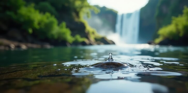 Tiny water droplet falls onto Zam River below Victoria Falls, riverine, zam river, liquid