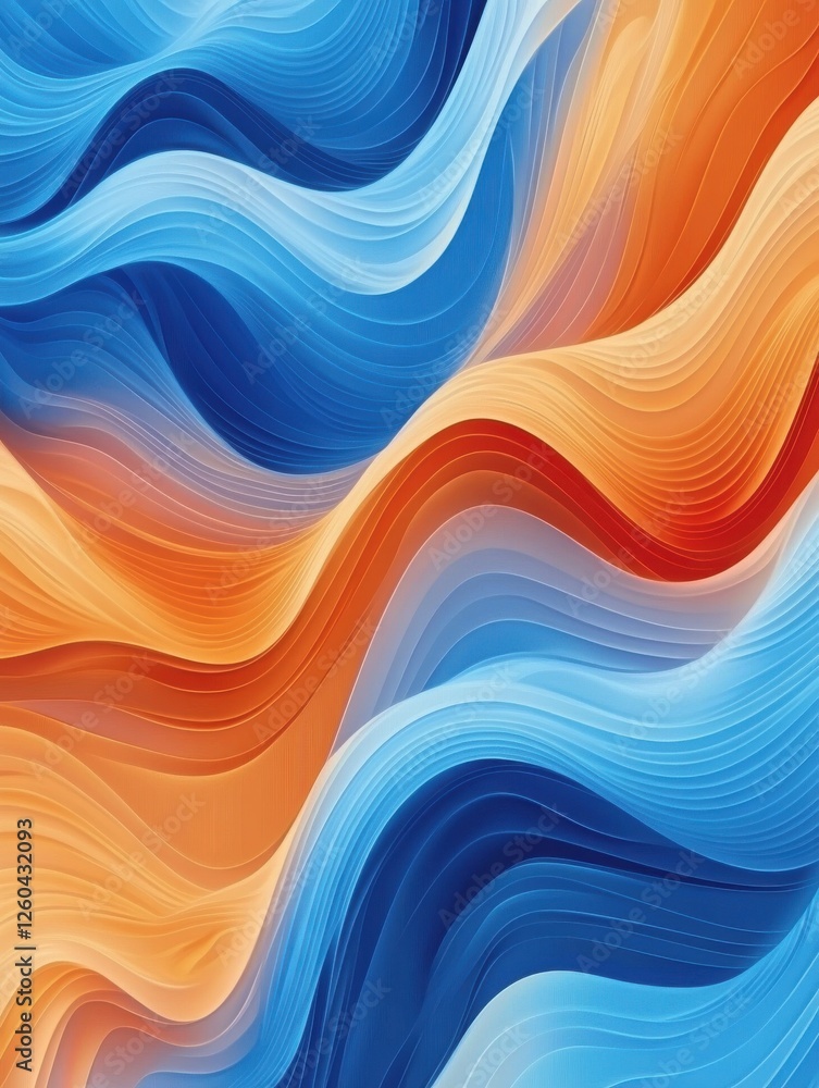 Poster abstract background with waves and lines in blue orange and red colors