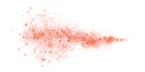 Fantastic red smoke background. Magic red smoke with glitter and small particles of twinkling stars. Fog with luminous particles. Red vapor with stardust. Morning fog over land or water surface. PNG.