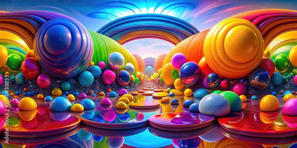 Poster panoramic 4k abstract animation. smooth transitions between colorful shapes create a modern and visu