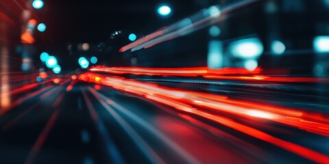 A mesmerizing close-up captures swirling red and blue light trails in a dynamic blur, evoking vibrant motion and depth