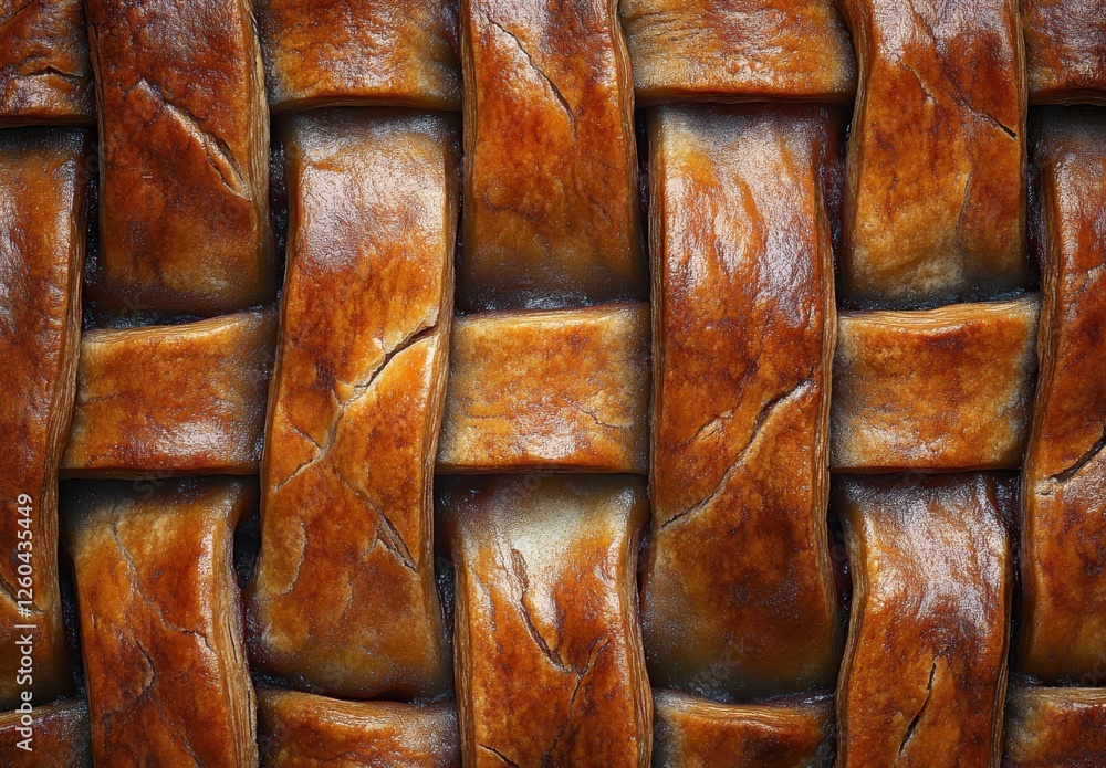 Poster detailed close-up of a crusty bread loaf with an intricate weave pattern, showing rich brown tones a
