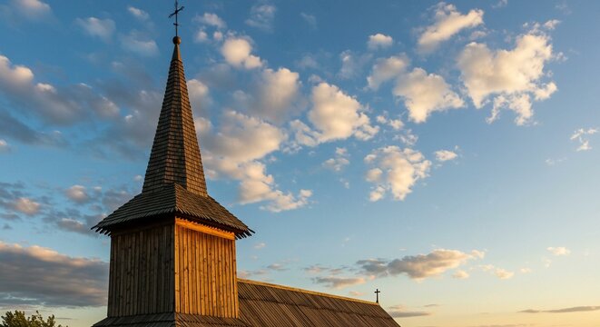  El campanario es de madera y tiene un remate puntiagudo, caracter&iacute;stica arquitect&oacute;nica com&uacute;n de muchas iglesias.