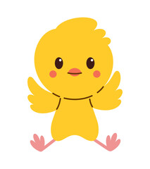 Happy Easter Chick. Cute Yellow Baby Bird with Cheerful Expression, Spread Wings, and Blush Cheeks. Perfect for Spring Holiday, Easter Greeting Cards, Festive Decorations