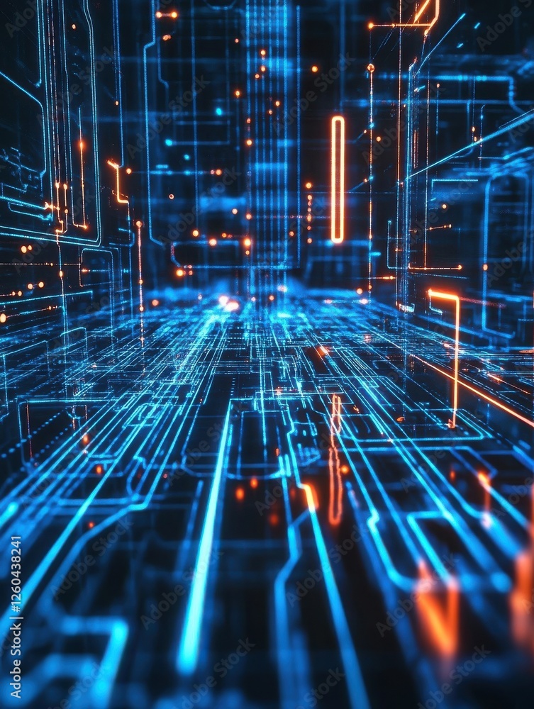 Poster an abstract hacking-themed background featuring intricate circuitry patterns in neon blue and black create with ai