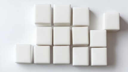 Use white block pieces to build steps towards your goals. These blocks are shown alone on a white background. They represent business ideas for a successful growth process.
