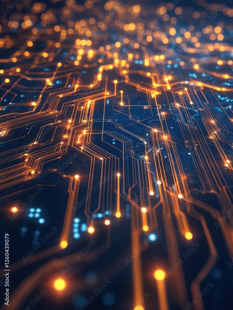 Poster abstract circuit board with glowing lines. illustration abstract art background for presentations an
