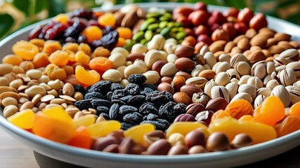 Colorful assortment of nuts and dried fruits in a bowl