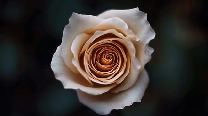 A close-up view of a beautifully opened rose showcasing its intricate layers against a blurred background