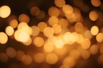 Fototapeta premium Defocused golden bokeh lights on a dark background, creating a warm and festive atmosphere. Perfect for creative design, celebration, and holiday concepts. Ai generative