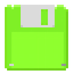 レトロでかわいい黄緑色のフロッピーディスクのドット絵アイコン