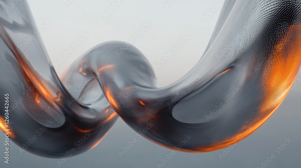 Poster abstract digital art piece that appears to be made up of two curved lines that form a wave-like shap