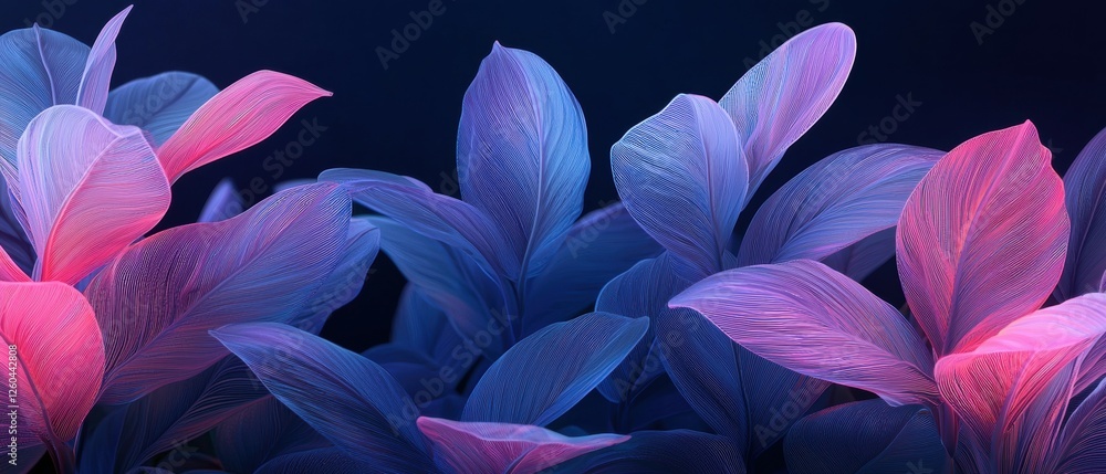 Poster close-up of a group of pink and blue leaves. the leaves are arranged in a way that they are overlapp