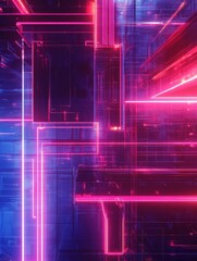 Obraz premium Abstract glowing lines and circuit board on blue and red background, technology, digital, futuristic, neon, connection