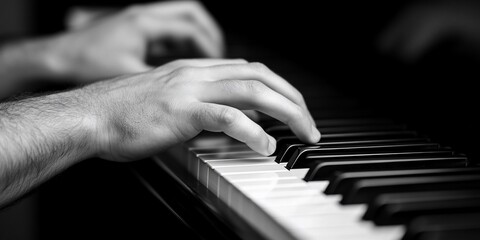 Pianist's hands playing keys, close-up