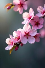 delicate pink blossoms on a blooming pine branch, blooming, vibrant