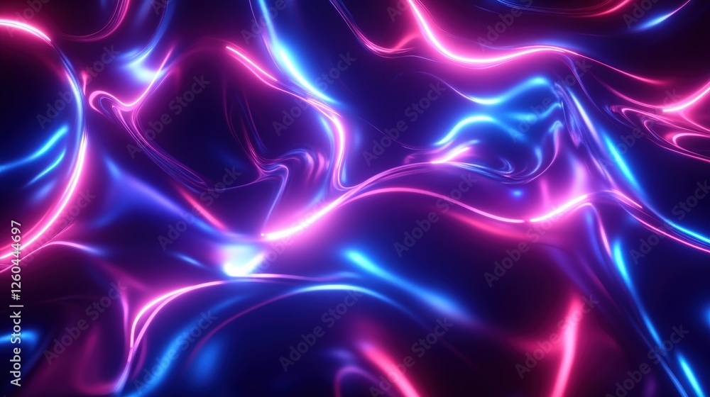 Poster a vibrant abstract background featuring flowing waves of neon pink and blue light. this visually str