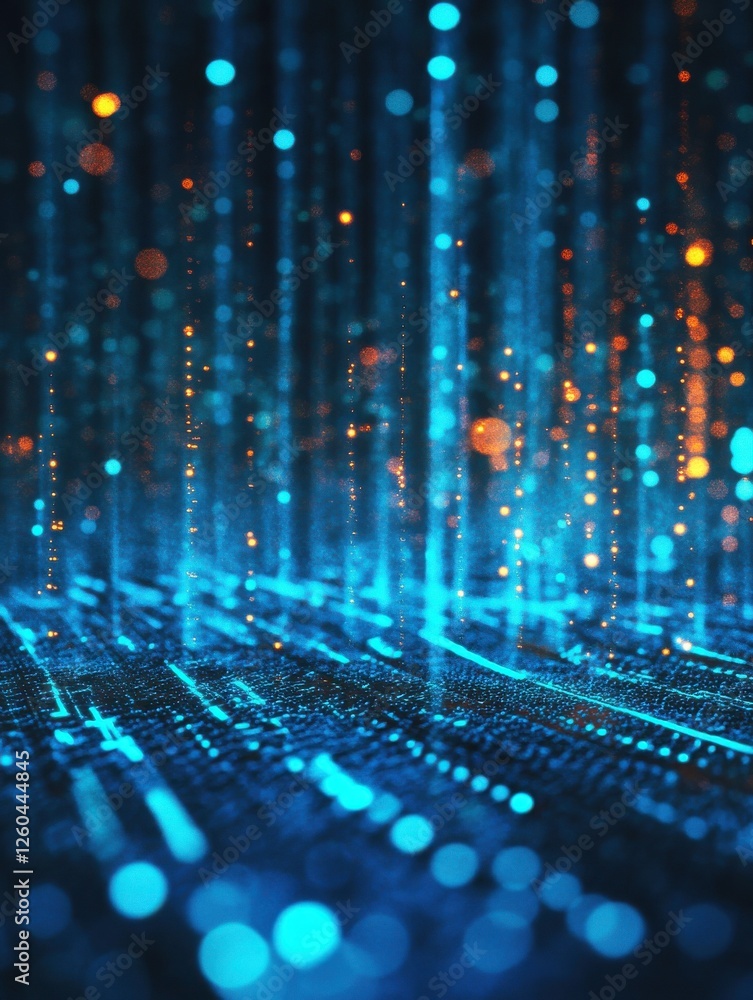 Aufkleber abstract background with blue glowing neon lines and bokeh lights. data transfer concept. digital wa