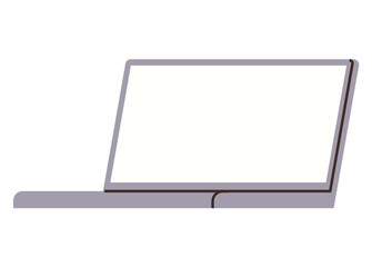 Fototapeta premium Open laptop with a blank screen in side profile view, sleek and modern design. Ideal for technology, computing, remote work, digital tools, online education, training, IT services flat color icon