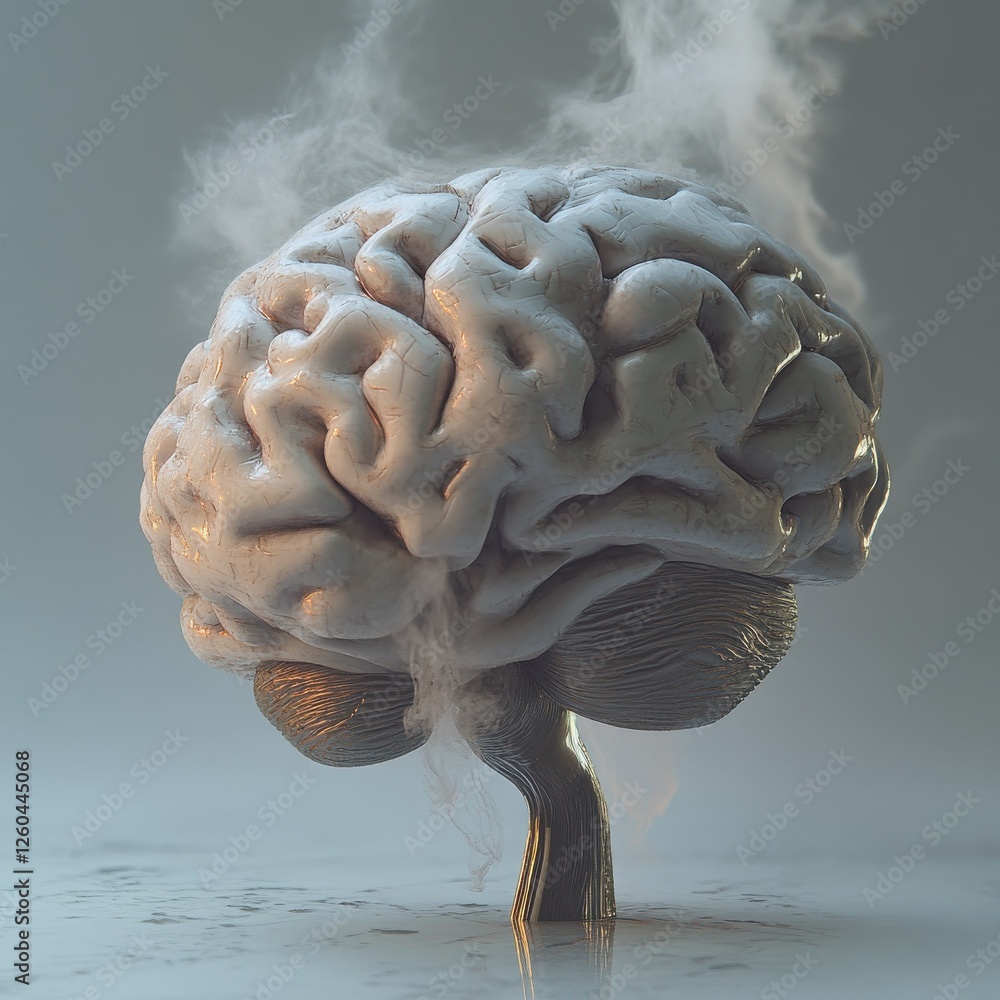 Poster brain fog concept with textured brain model