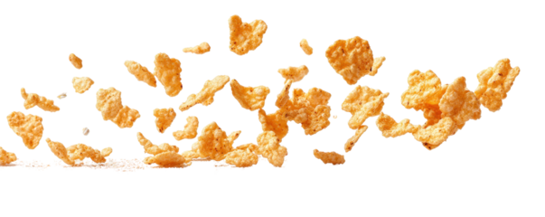 Crispy Flakes Falling from Above on a White Background Creating an Appealing Isolated Scene for Food Photography
