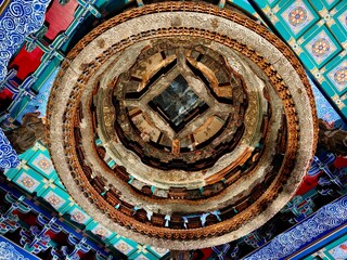 The caissons (Zaojing) in the Museum of Historical Architecture of the Temple of Agriculture in Beijing, China