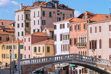Fototapeta premium Inland canals with their bridges and old buildings are the waterways of Venice, Italy, 2019