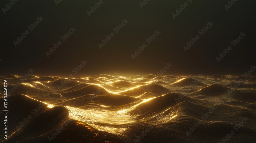 Poster digital art piece that appears to be a landscape of a mountain range. the background is black, and t