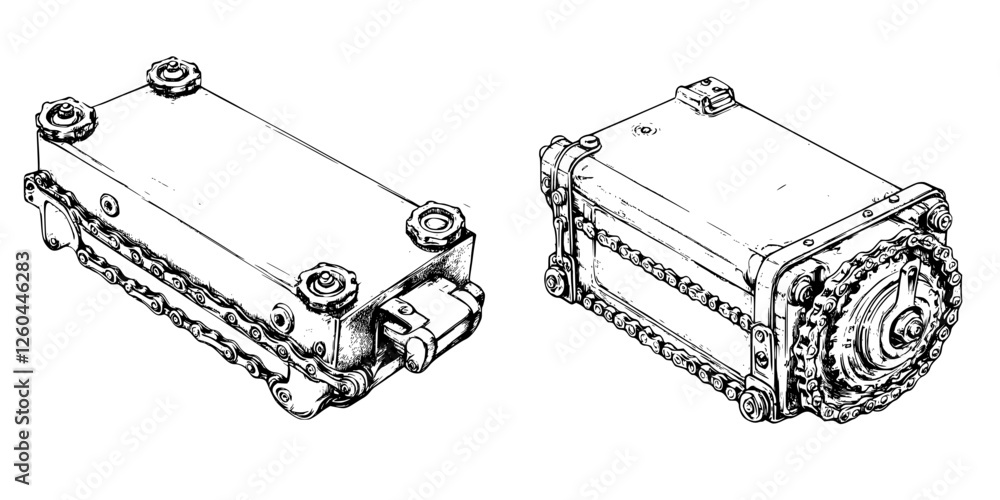 Aufkleber vector illustration of a hand-drawn mechanical component showcasing detailed design from multiple an