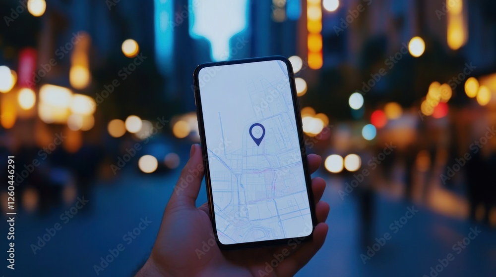 Aufkleber navigating the city: using a smartphone map application at night